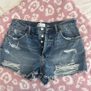 Zara Blue Jean Shorts Distressed Cut-Off